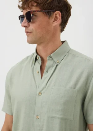 Green Linen Short Sleeve Shirt