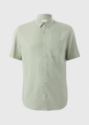 15551229-6595231022588339 Green Linen Short Sleeve Shirt